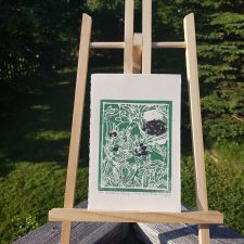 Blueberry Picking - linocut relief Print